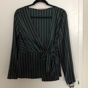 Faux silk wrap blouse.